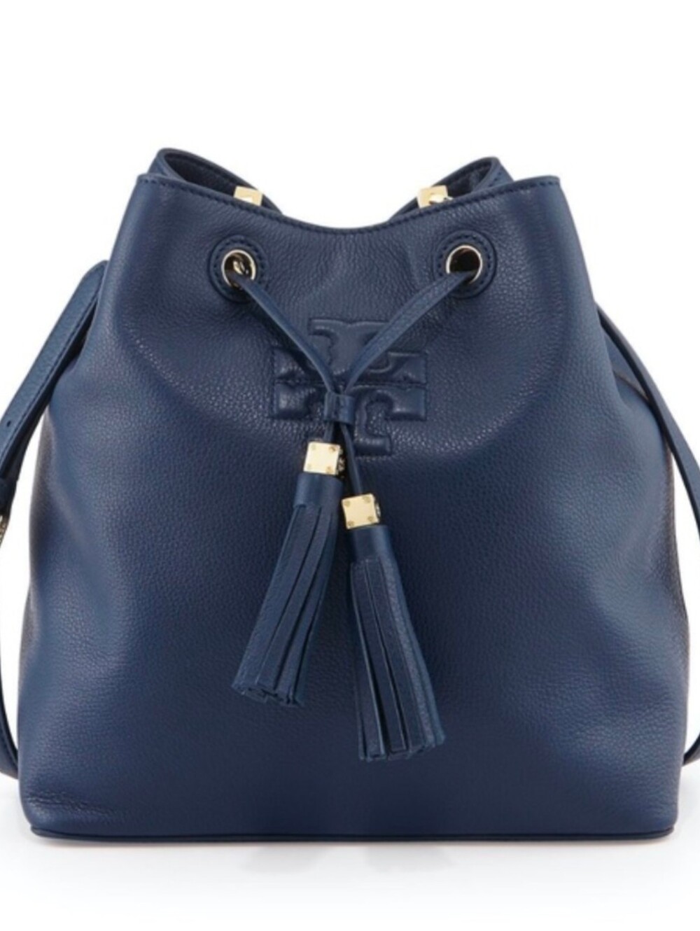 Tory Burch Thea Gorgeous Blue Pebbled Leather Drawstring Bag